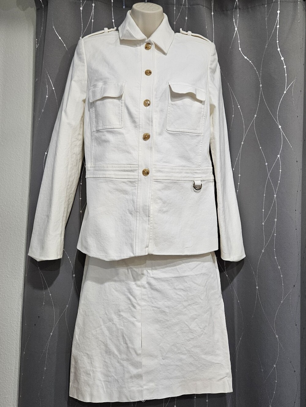 Cream White Two-Piece Jacket and Skirt Set